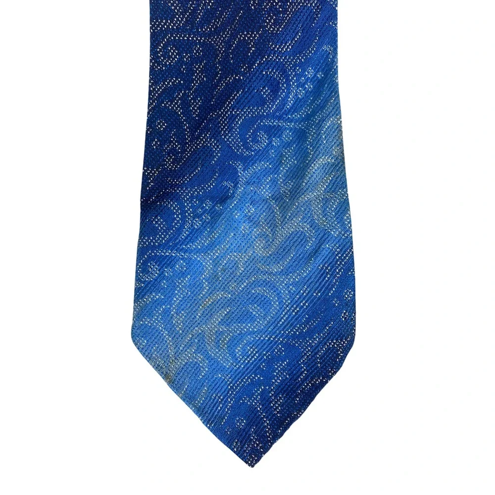 VTG Mens Tie Rhodia Acetate Woven France Royal Blue Metallic Brocade 70s 57x4
